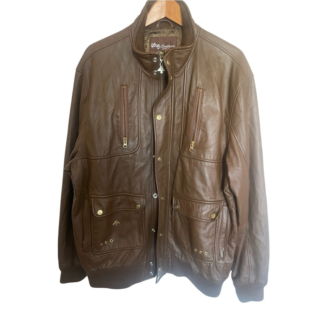 LRG Brown Leather Bomber Jacket with Zip Pockets - Picture 6 of 6